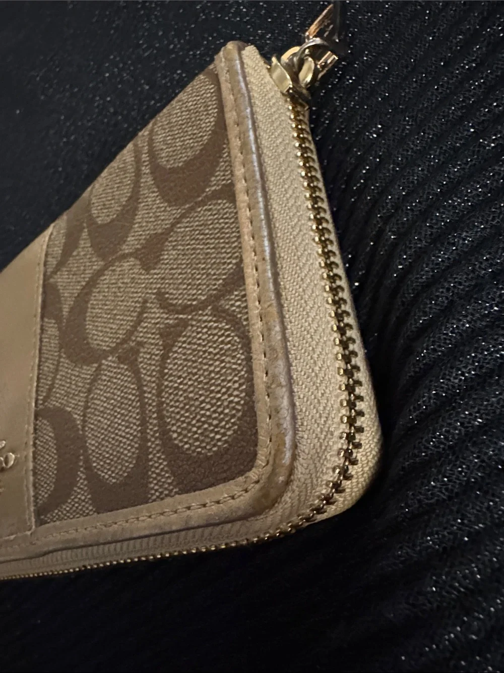 Coach Signature Zip Wallet in Brown and Tan